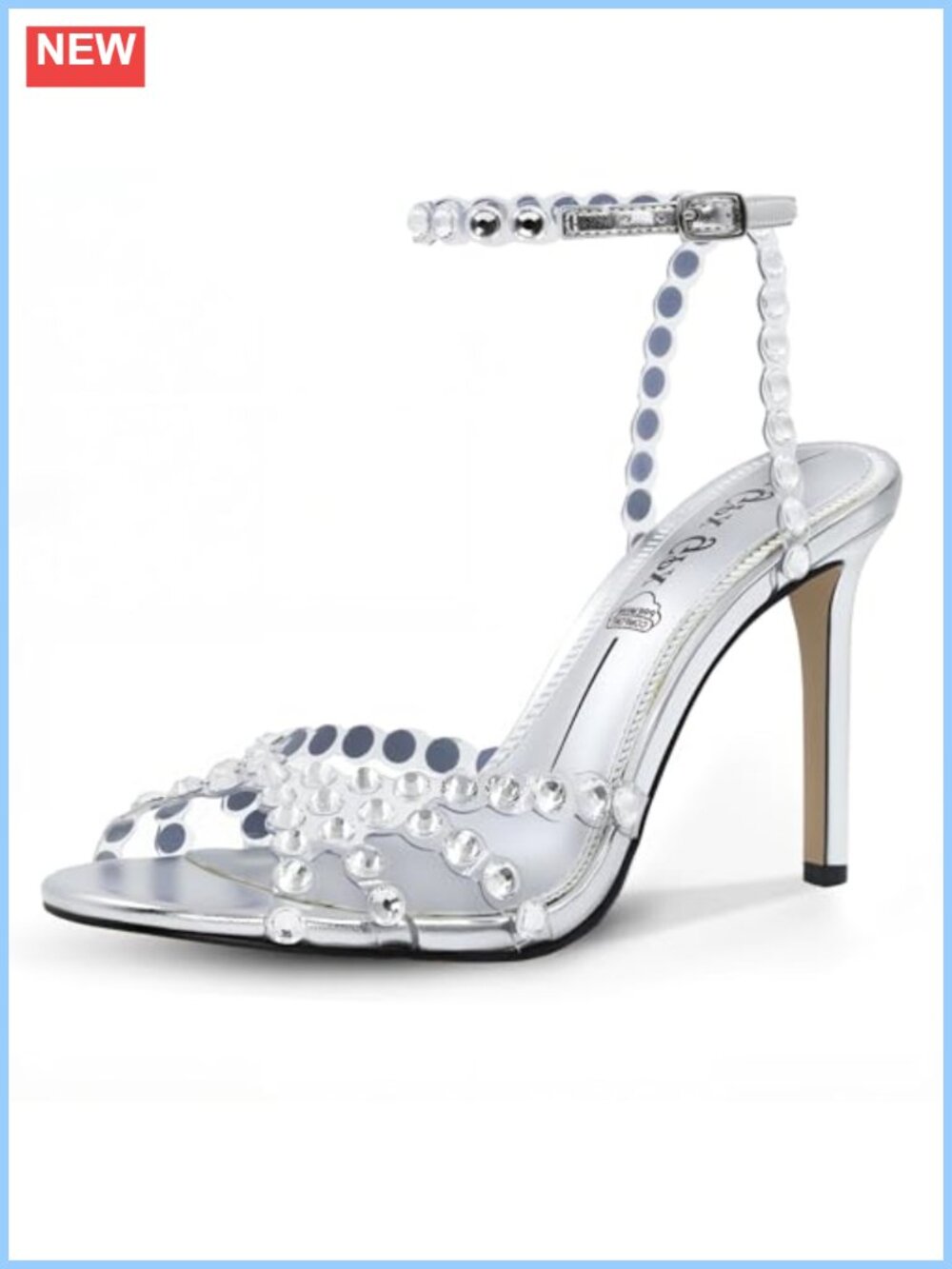 Women's Rhinestone Clear Stiletto High Heel Strappy Buckle Sandals Party Prom